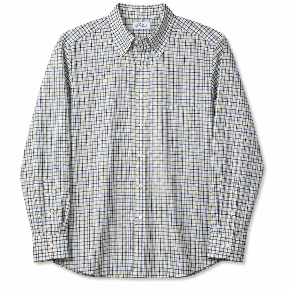 Belvest Shirt Mens Large 16/41 Tattersall Check Plaid Blue Green Italian Luxury